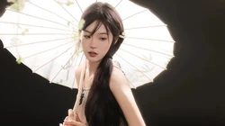 古风旗袍装美女手拿油纸白伞袅袅婷婷桌面壁纸