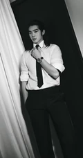 于适帅气复古硬朗风衬衫穿搭黑白写真美图