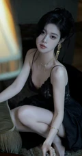 心动的感觉，往往就是一瞬间，穿着蕾丝肩带睡裙的气质女人居家复古写真套图