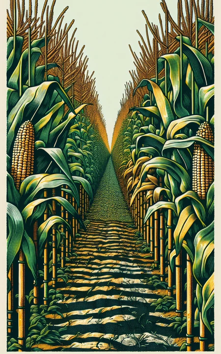 金黄色成熟的玉米田，玉米田小路唯美绘画作品手机壁纸图片