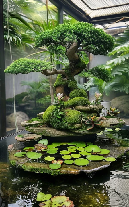 室内盆栽，水池手机壁纸图片
