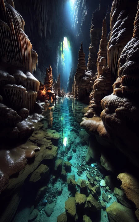 神秘的地下溶洞，地下河，风景手机壁纸图片