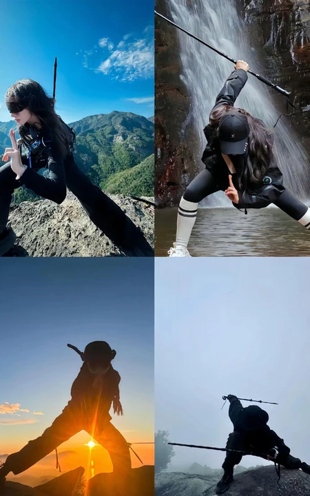 当代年轻人爬山的拍照姿势，怎样拍出又酷又飒又好看的爬山拍照姿势摄影图集