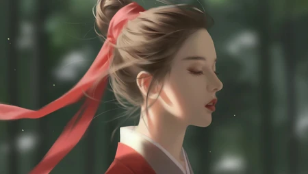 绑着红色头巾的古风古装红衣动漫女侠唯美高清壁纸图片