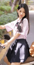 少女的校园时光，骑电动摩托车的长发秀气清新学妹街拍美照图集