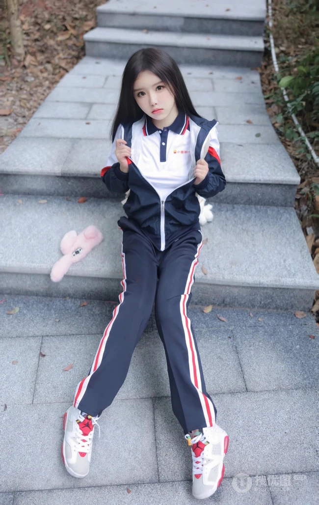 登山的学生制服女生，戴着眼睛的学生妹子爬山可爱写真套图美照