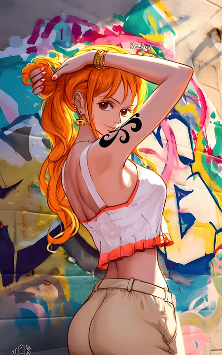 海贼王娜美街头涂鸦风同人插画