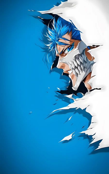 死神葛力姆乔破面造型蓝底同人插画