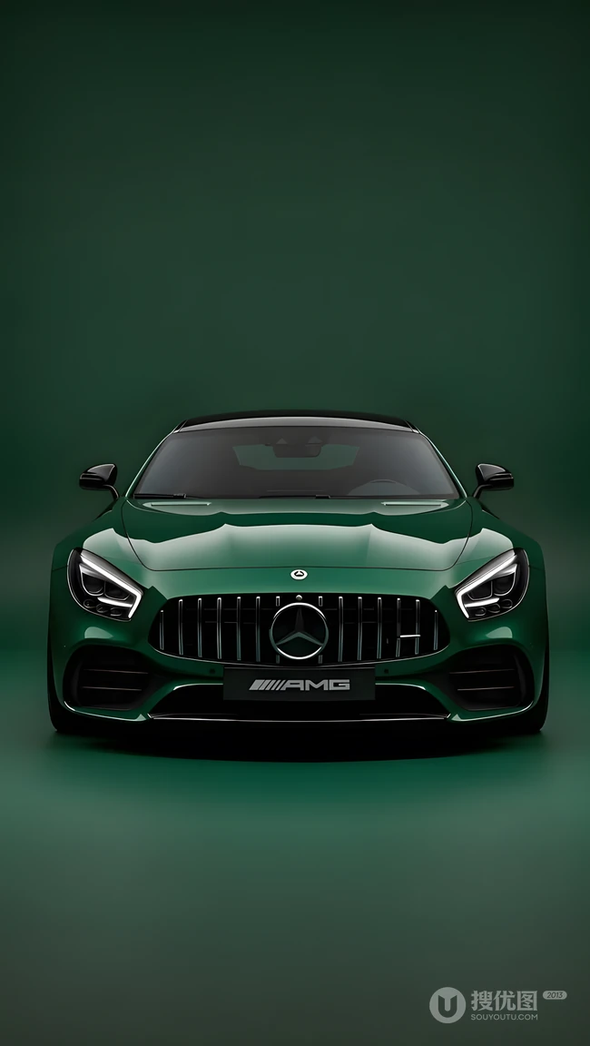 墨绿色奔驰AMG GT正脸轿跑外观展示