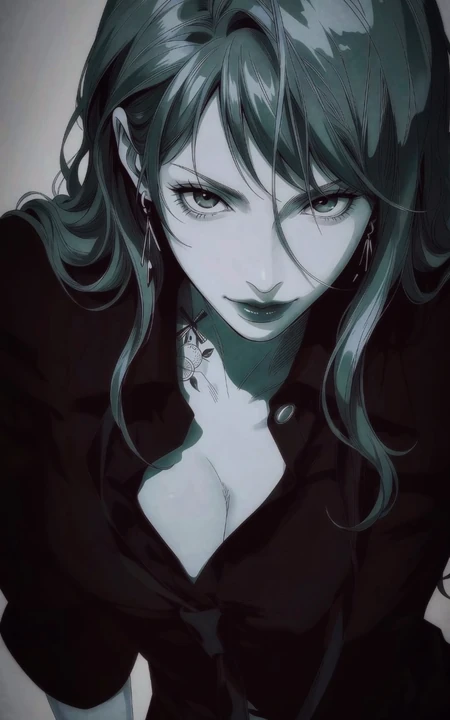 冷艳御姐风深色长发动漫女性插画