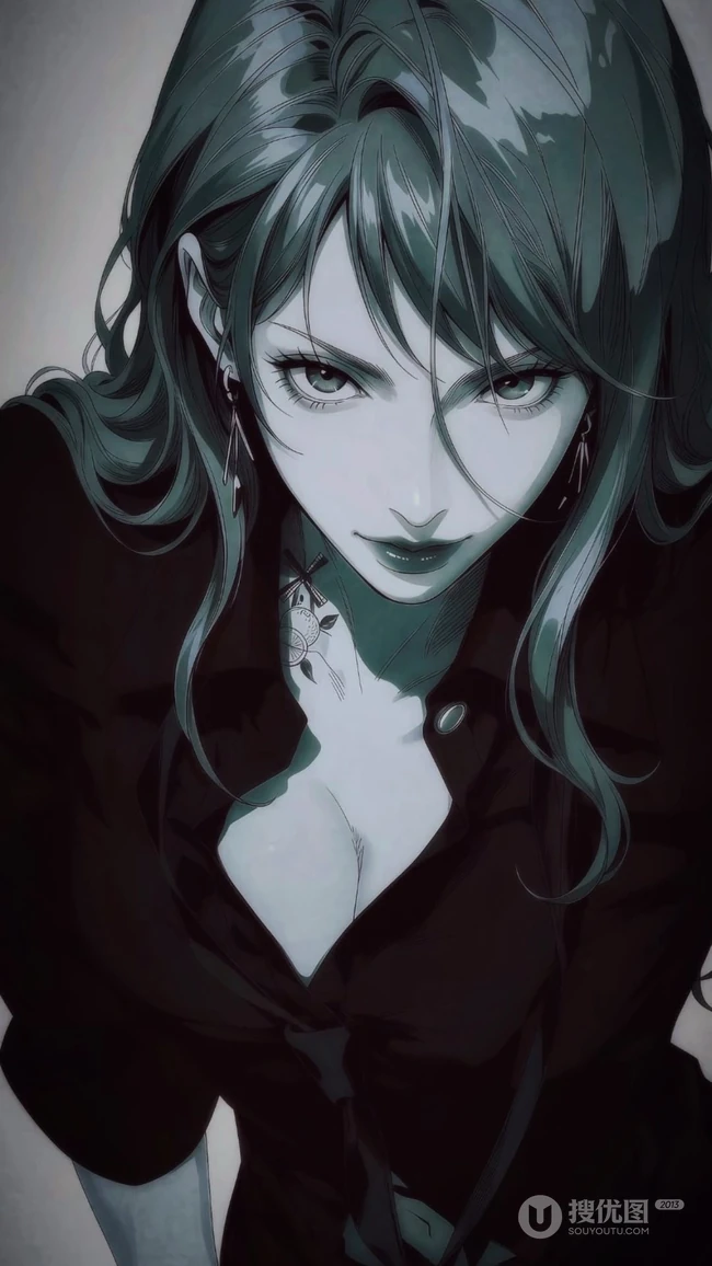 冷艳御姐风深色长发动漫女性插画