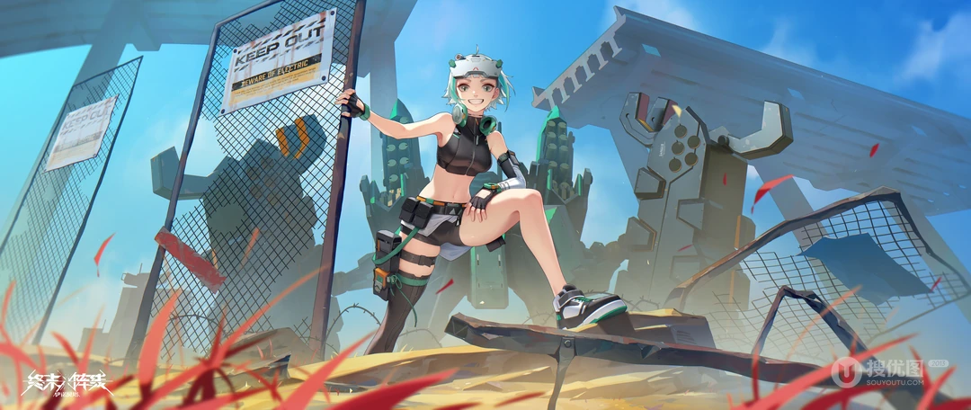 终末阵线短发活力绿发少女户外动漫插画壁纸