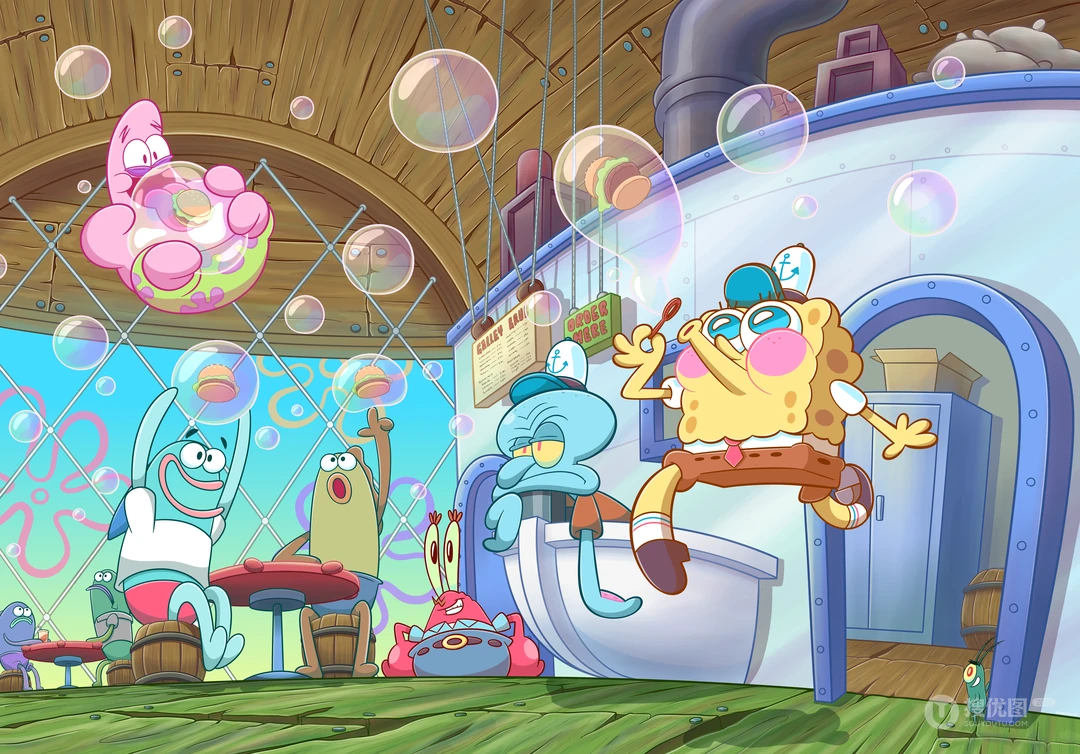 海绵宝宝蟹堡王吹泡泡卡通动漫桌面壁纸