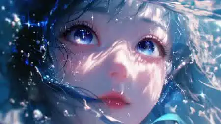 蓝色眼眸少女水下唯美动漫插画壁纸