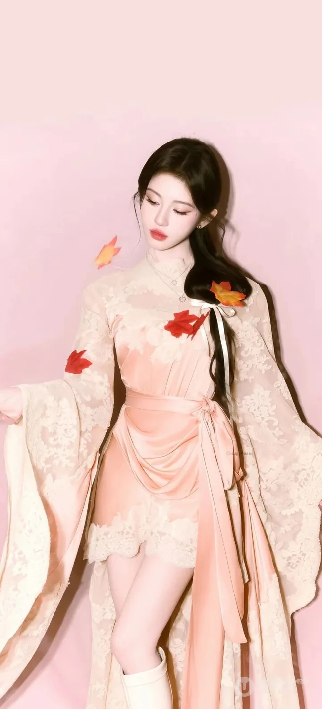 鞠婧祎古风枫叶蕾丝连衣裙舞台写真合集