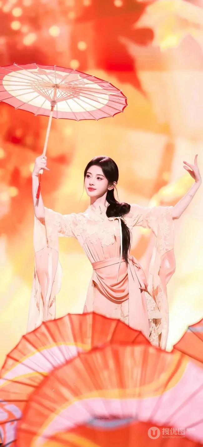 鞠婧祎古风枫叶蕾丝连衣裙舞台写真合集