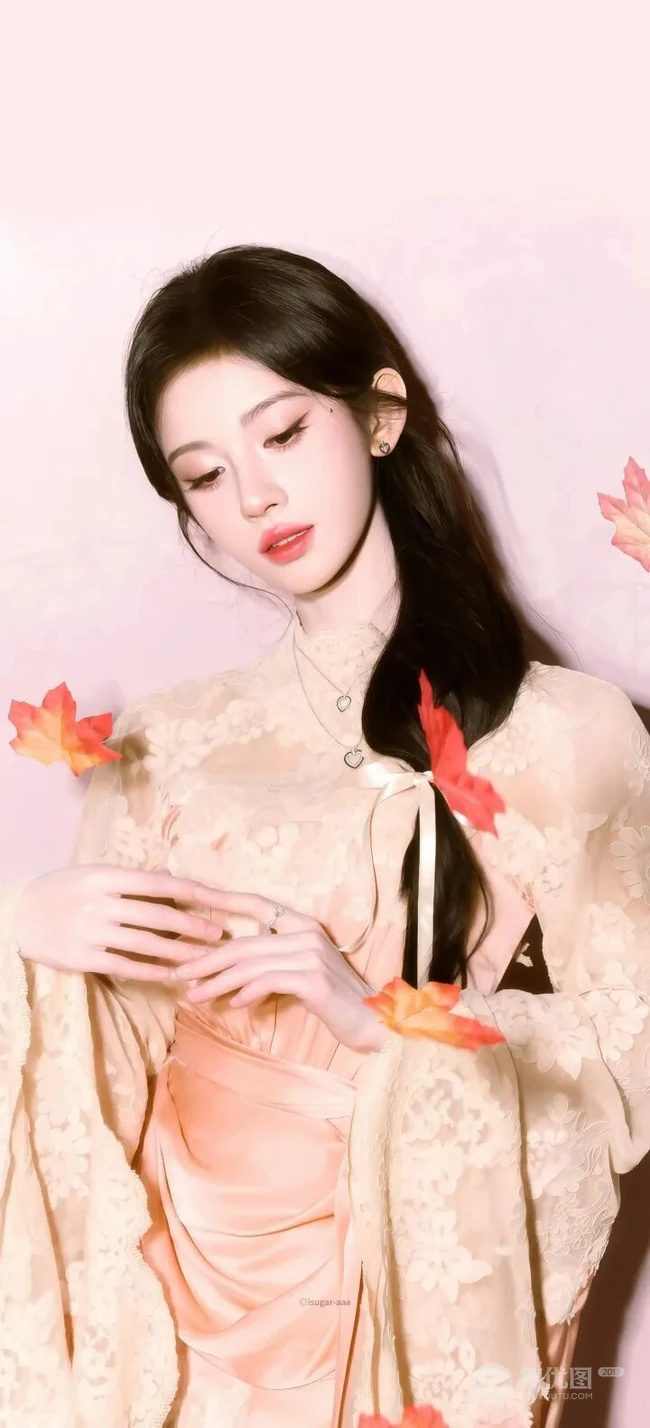 鞠婧祎古风枫叶蕾丝连衣裙舞台写真合集