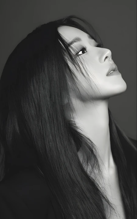 黑白质感长发女性侧脸人像写真