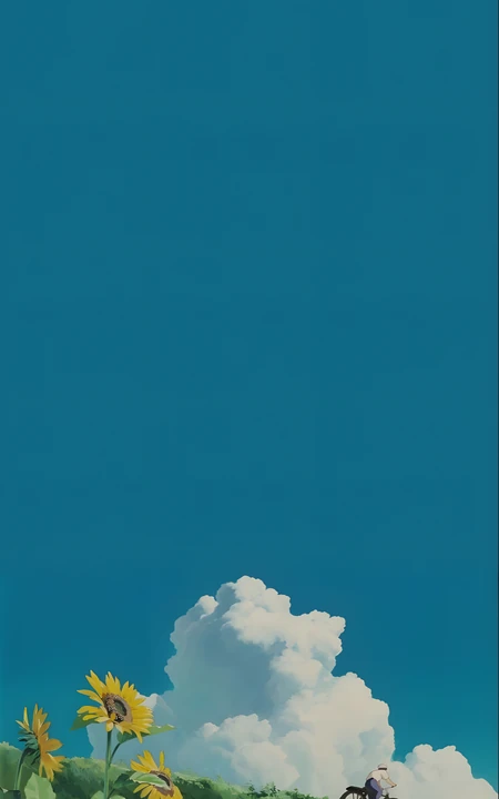 夏日向日葵草地蓝天白云治愈系插画