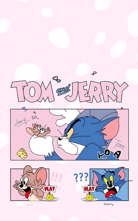 猫和老鼠汤姆杰瑞粉色可爱卡通插画