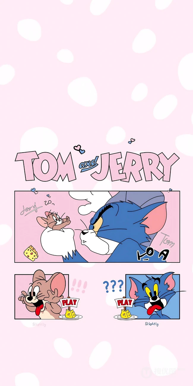 猫和老鼠汤姆杰瑞粉色可爱卡通插画