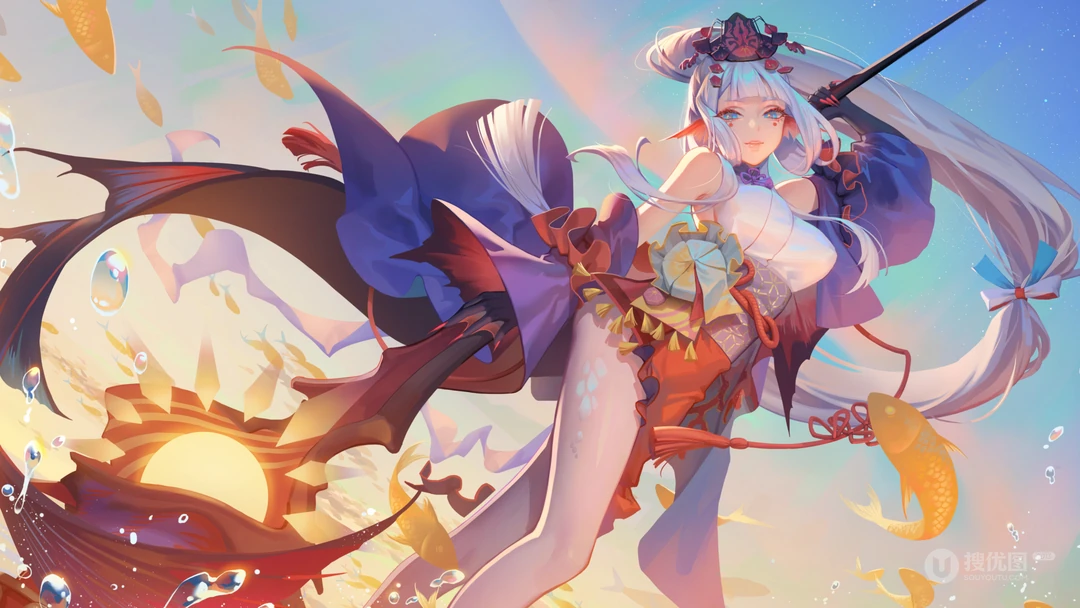 阴阳师千姬同人插画 古风鱼尾长发少女