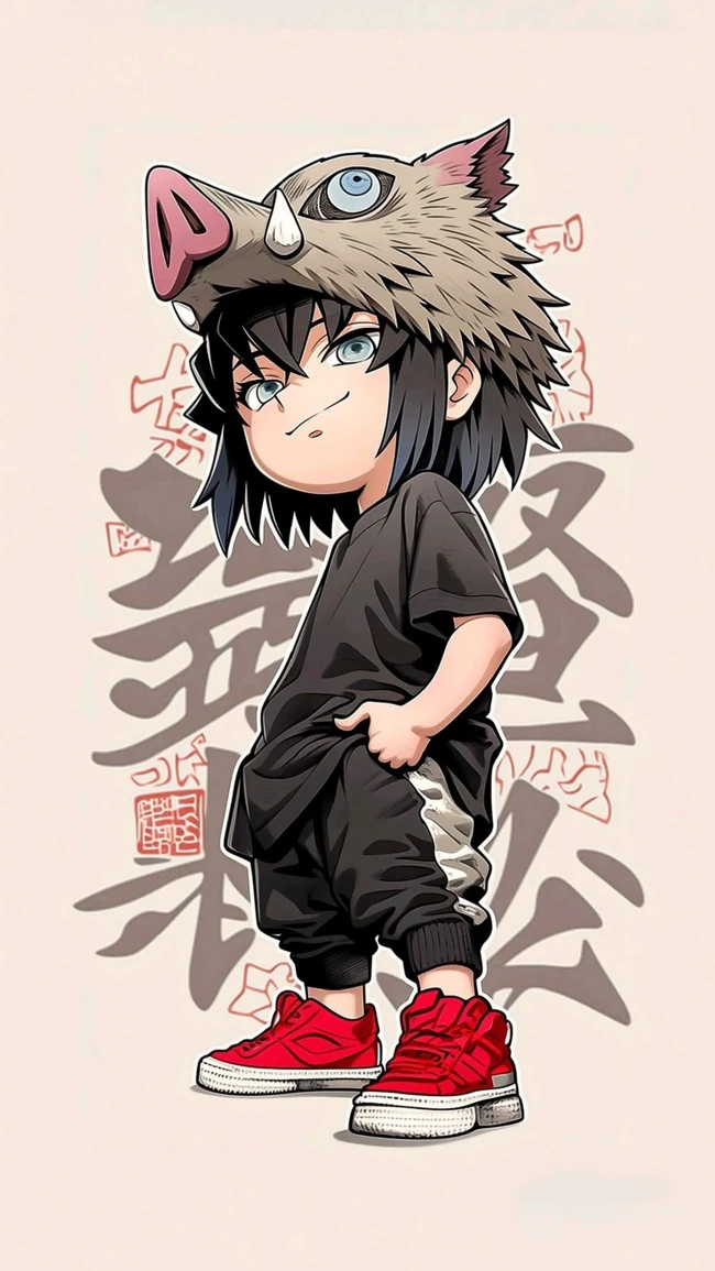 Q版嘴平伊之助休闲穿搭同人插画