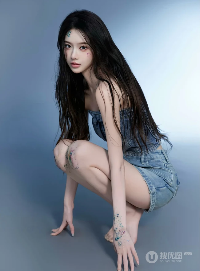 高颜值甜美女生小姐姐一袭紧身礼裙牛仔衣加牛仔裙穿搭尽显匀称身形写真套图