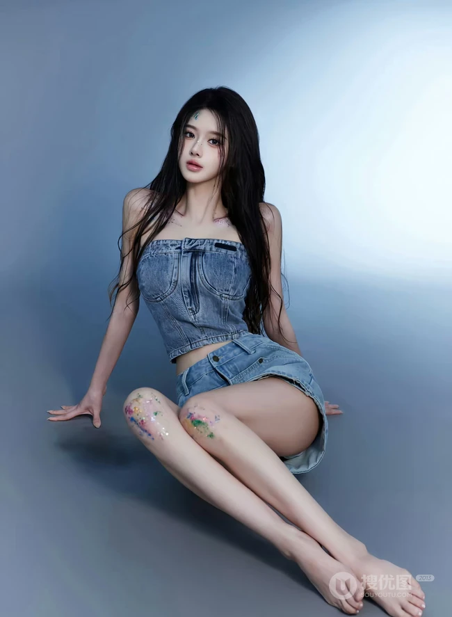 高颜值甜美女生小姐姐一袭紧身礼裙牛仔衣加牛仔裙穿搭尽显匀称身形写真套图