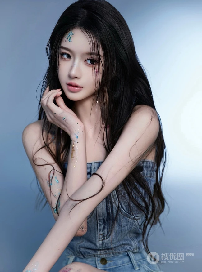 高颜值甜美女生小姐姐一袭紧身礼裙牛仔衣加牛仔裙穿搭尽显匀称身形写真套图