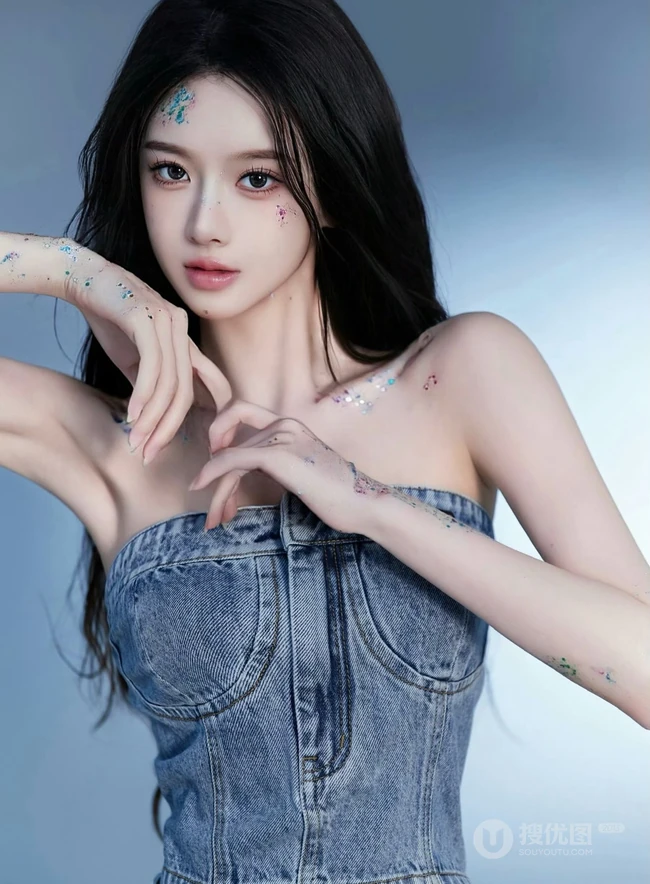高颜值甜美女生小姐姐一袭紧身礼裙牛仔衣加牛仔裙穿搭尽显匀称身形写真套图