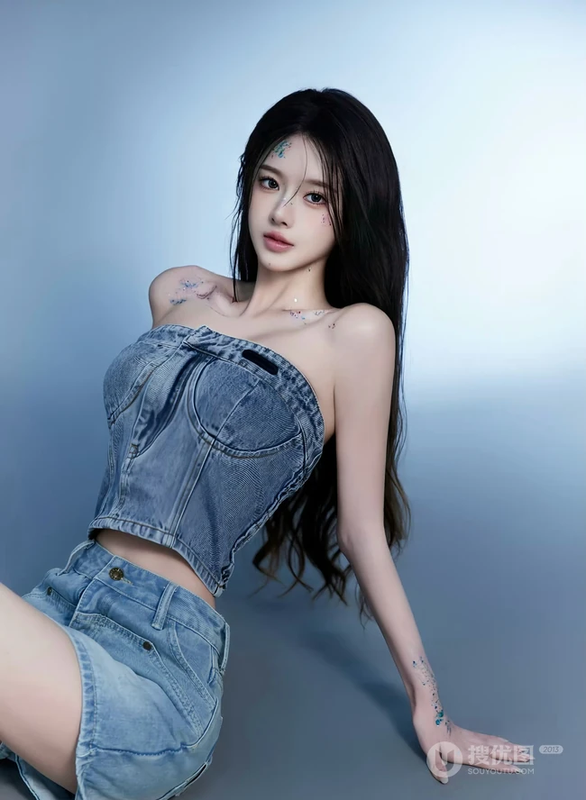 高颜值甜美女生小姐姐一袭紧身礼裙牛仔衣加牛仔裙穿搭尽显匀称身形写真套图