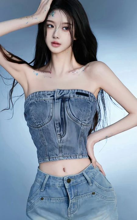 超高颜值美女小姐姐牛仔套装穿搭尽显完美身材写真手机壁纸图片