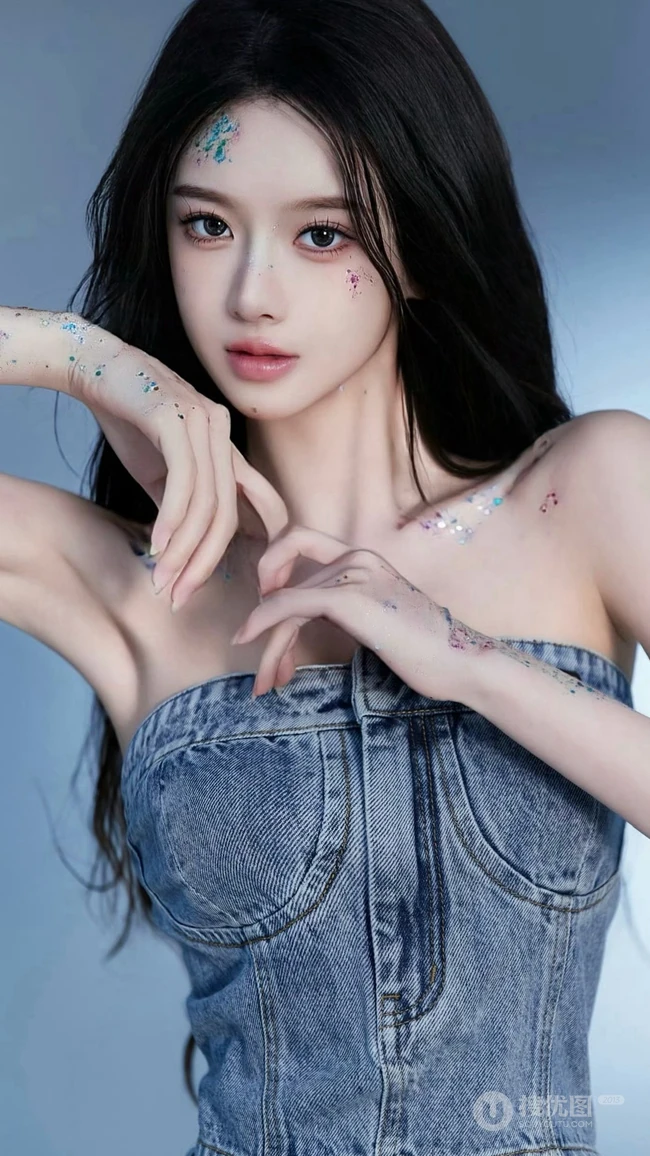 超高颜值美女小姐姐牛仔套装穿搭尽显完美身材写真手机壁纸图片