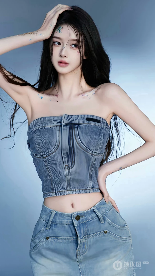 超高颜值美女小姐姐牛仔套装穿搭尽显完美身材写真手机壁纸图片