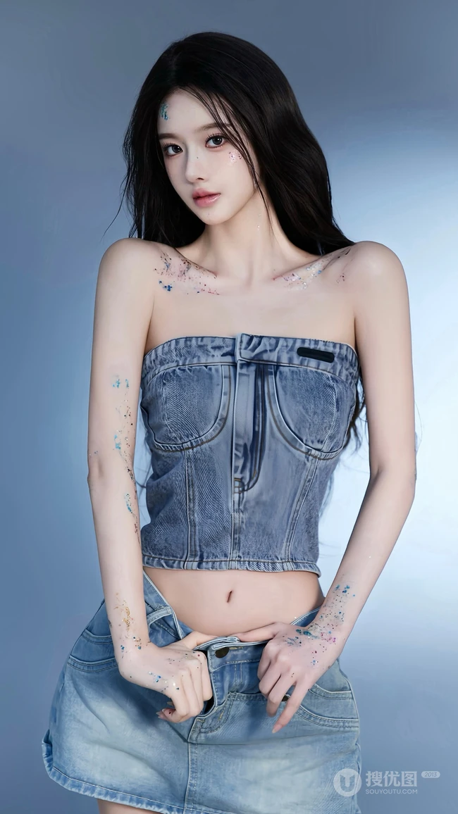 超高颜值美女小姐姐牛仔套装穿搭尽显完美身材写真手机壁纸图片