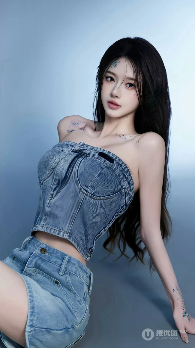 超高颜值美女小姐姐牛仔套装穿搭尽显完美身材写真手机壁纸图片