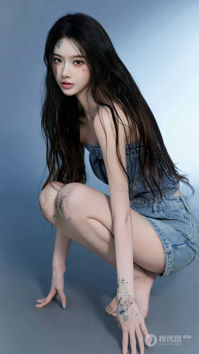 超高颜值美女小姐姐牛仔套装穿搭尽显完美身材写真手机壁纸图片