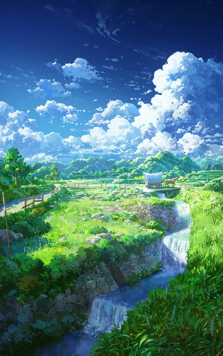 美丽的田野，乡村，山水插画手机壁纸图集