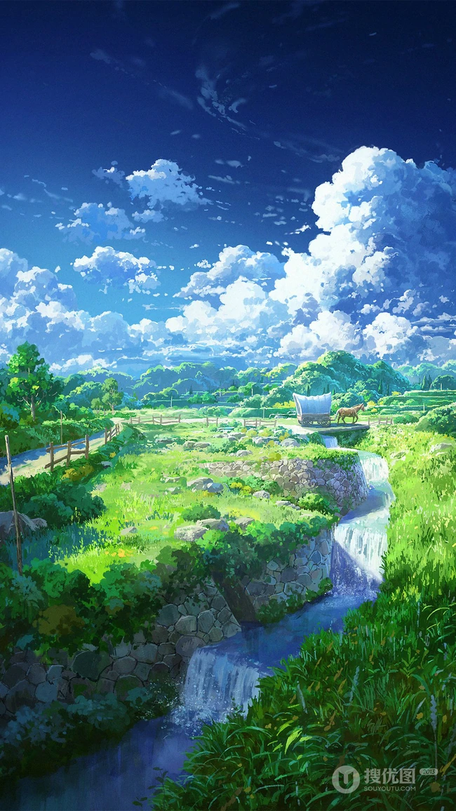 美丽的田野，乡村，山水插画手机壁纸图集
