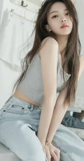 洗衣机前拍摄美照的背心牛仔裤简约穿搭女生悠闲写真套图