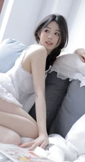 沙发上看画报的甜美可人少女白色肩带居家裙装穿搭高清室内美照