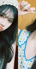 女生宋昕冉戴着可爱围帽加背心长裙边吃美食边拍照可爱甜美写真图集