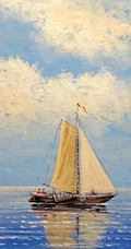 乘风破浪，大海，海上帆船油画手机壁纸
