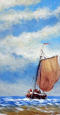 乘风破浪，大海，海上帆船油画手机壁纸