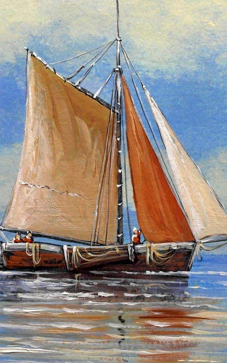 乘风破浪，大海，海上帆船油画手机壁纸