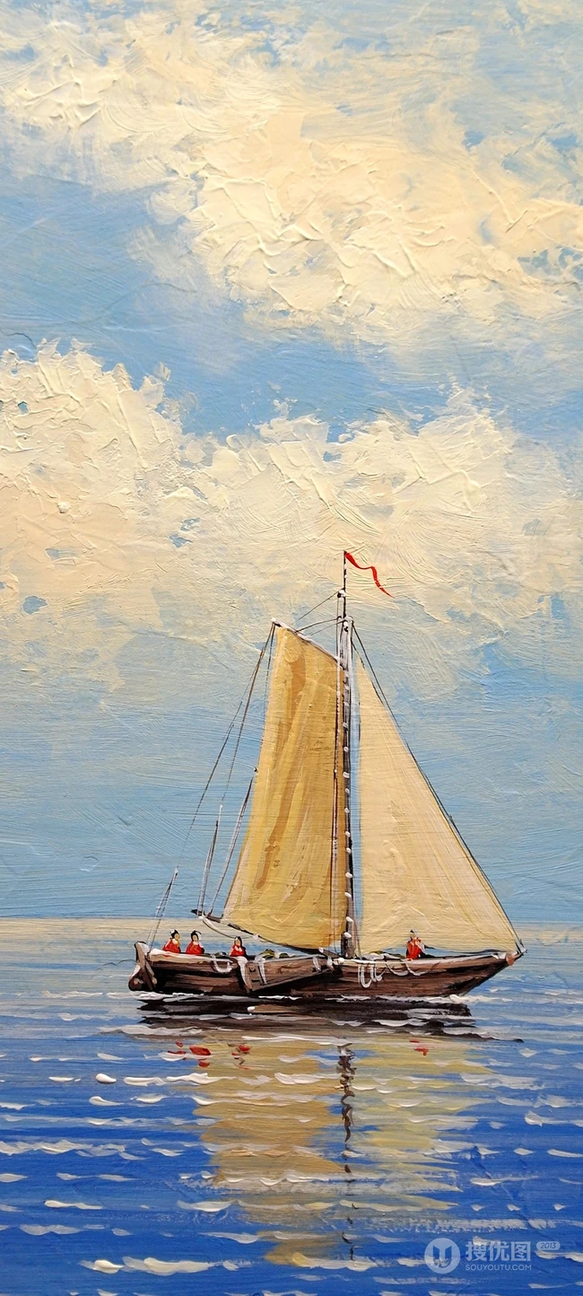 乘风破浪，大海，海上帆船油画手机壁纸