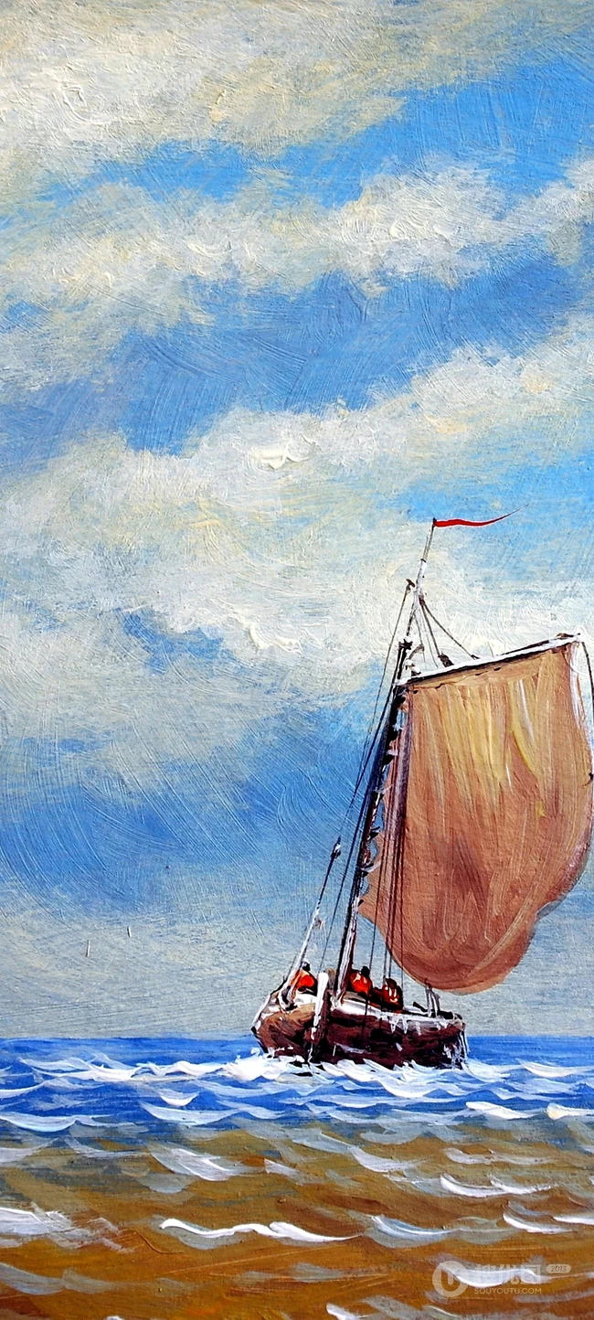 乘风破浪，大海，海上帆船油画手机壁纸