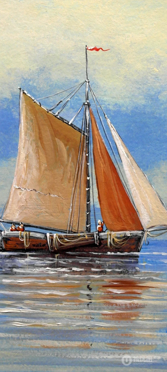 乘风破浪，大海，海上帆船油画手机壁纸