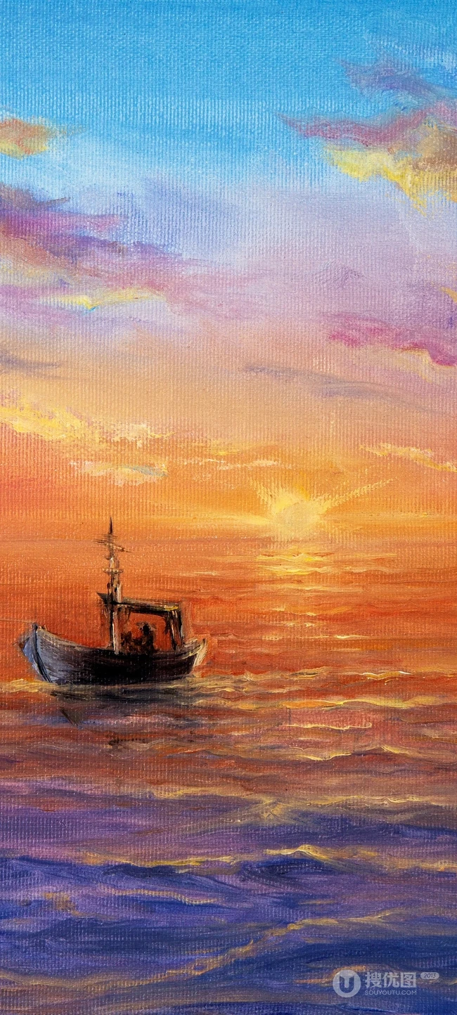 乘风破浪，大海，海上帆船油画手机壁纸